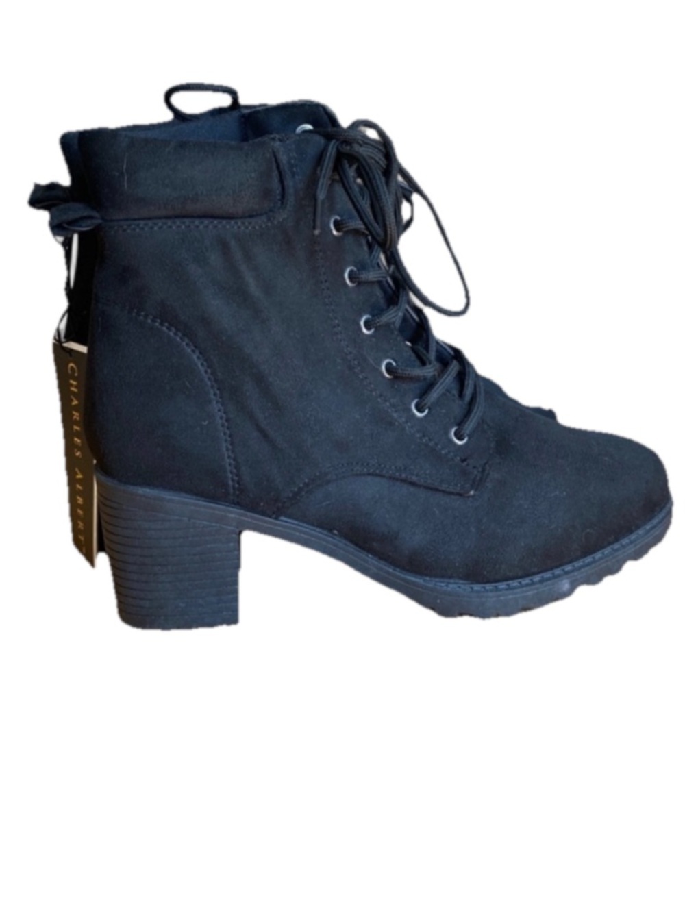 Charles Albert Heeled Ankle Boots Lace-Up Faux Suede Black Women’s Size 7
